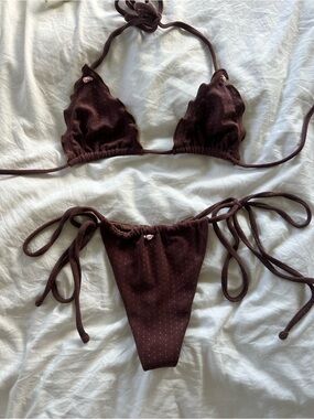 Frankie’s Bikinis Terry Tie Bikini Set in Chocolate